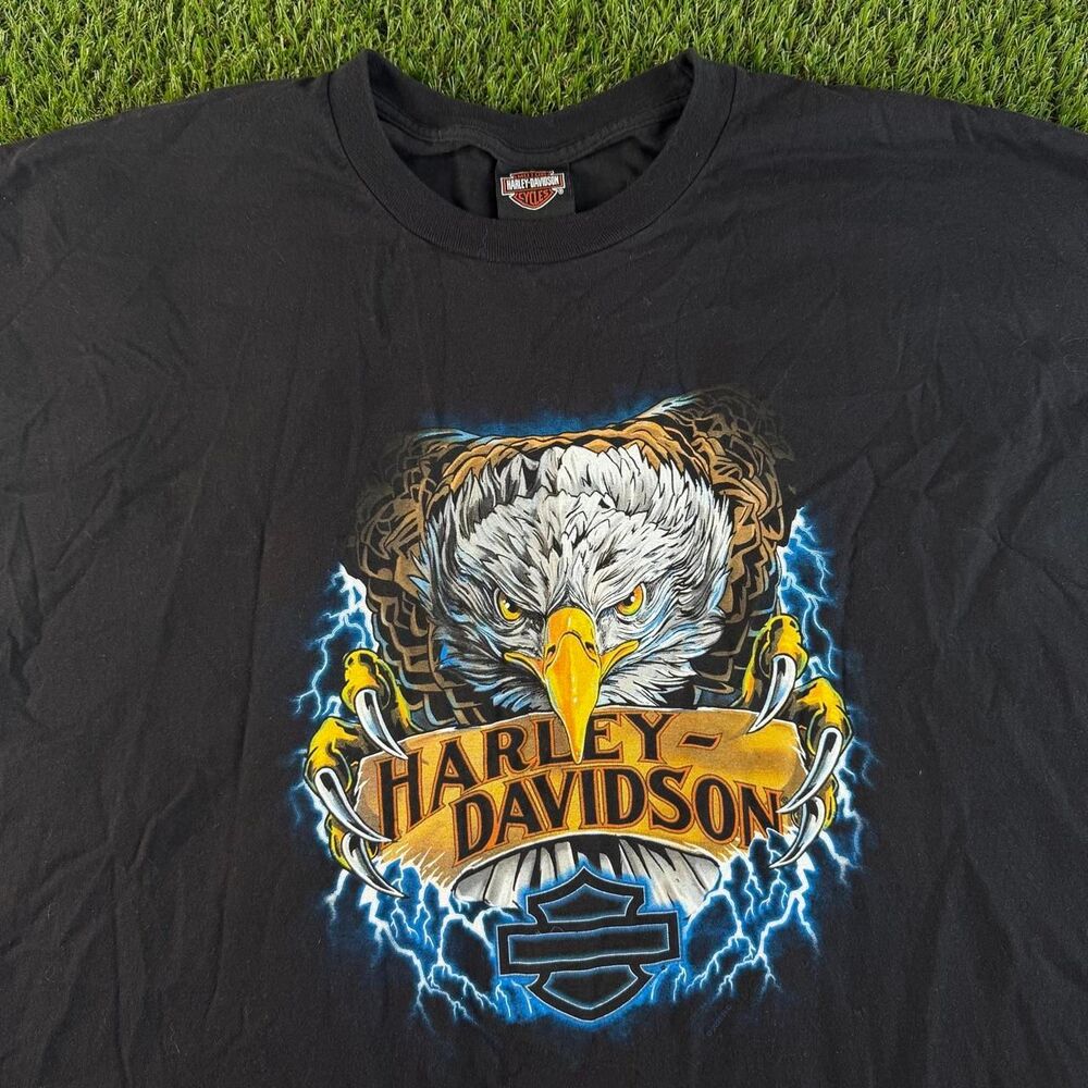 Harley Davidson Eagle Lightning Bolt Shirt 4XL Black Spell Out Logo Y2K